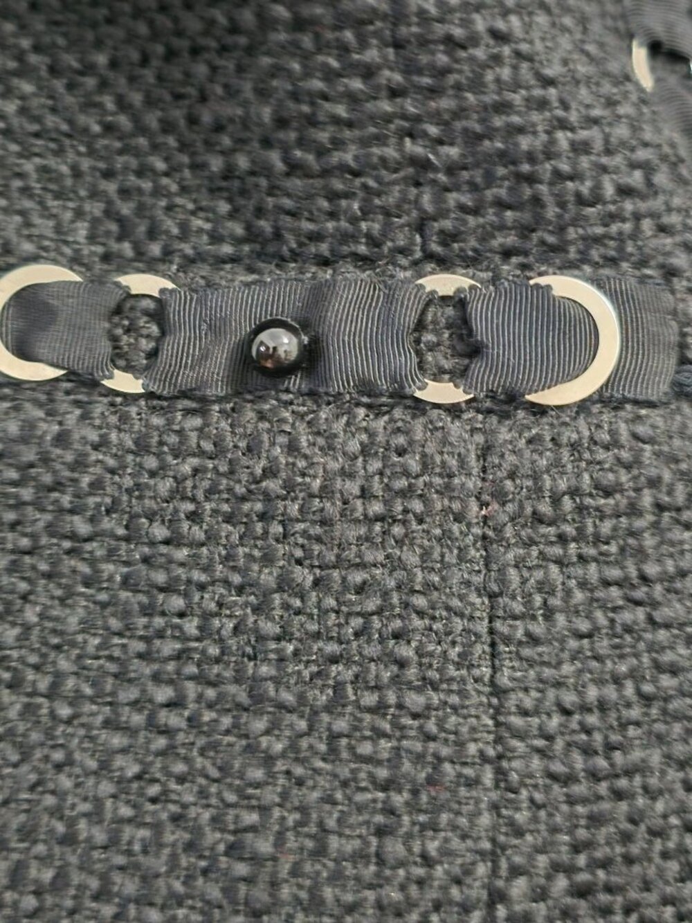 Chicos Size 0 Black Textured Prena Jacket With Beaded & Metal Ring - Picture 6 of 12